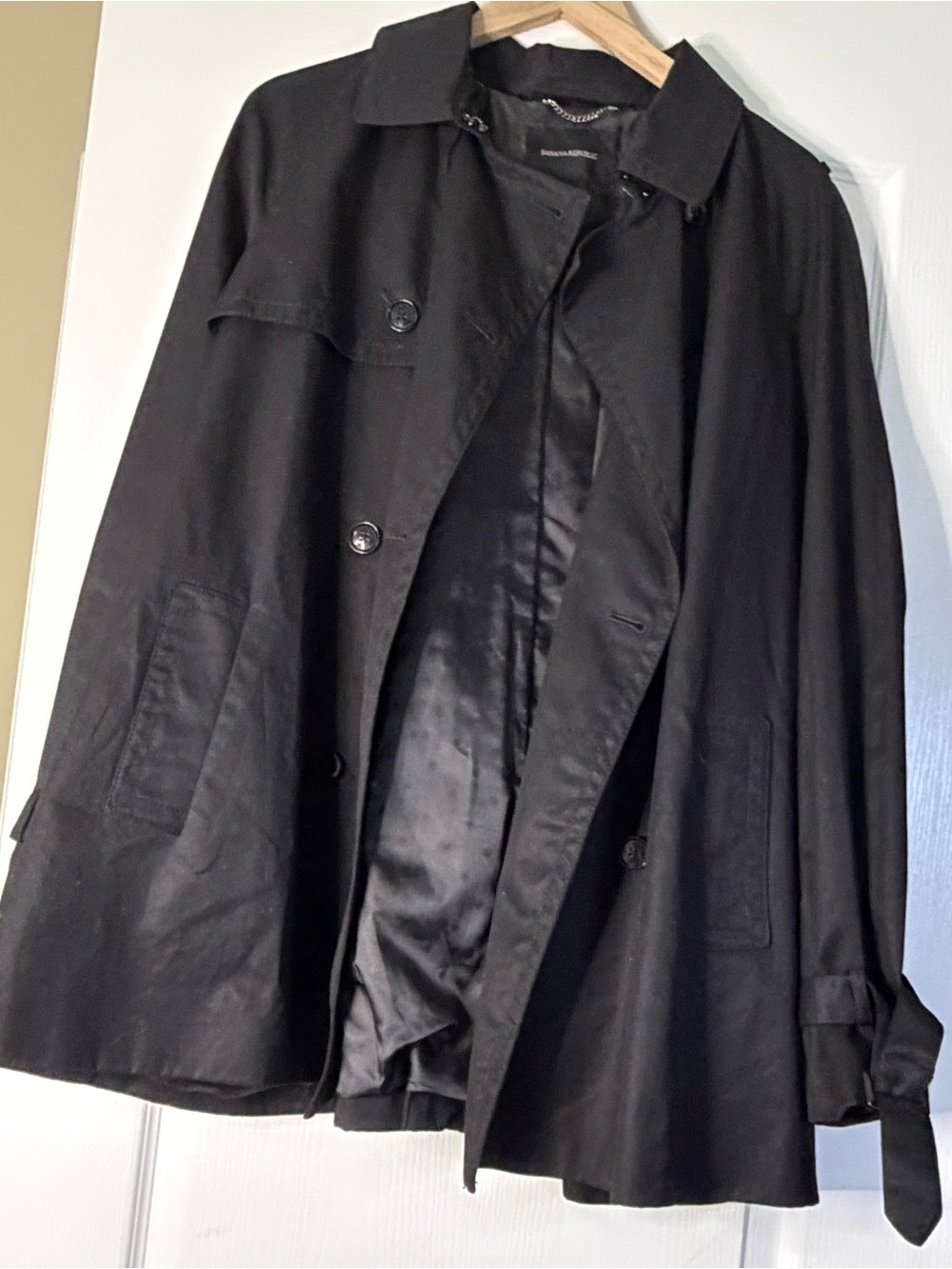 Banana Republic Black Cotton Trench Coat Women’s XL Double Breasted Jacket